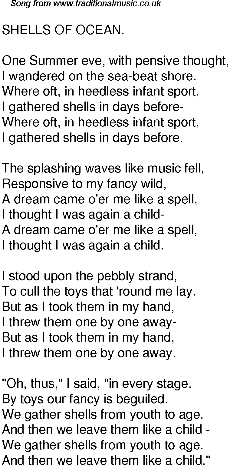 Old Time Song Lyrics for 59 Shells Of Ocean
